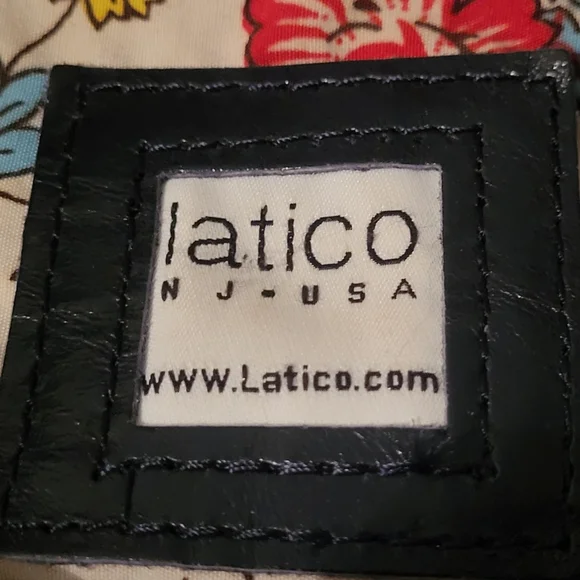 Latico Dark Blue Leather Tote Bag With Floral Lining 13x13 - Picture 2 of 13